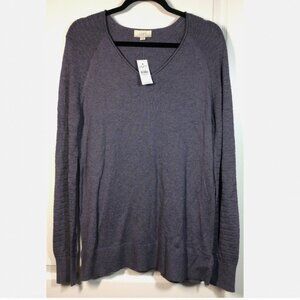 NWT LOFT Outlet V Neck Purple V Neck Pullover Contrast Knit Sweater Size M FXO *